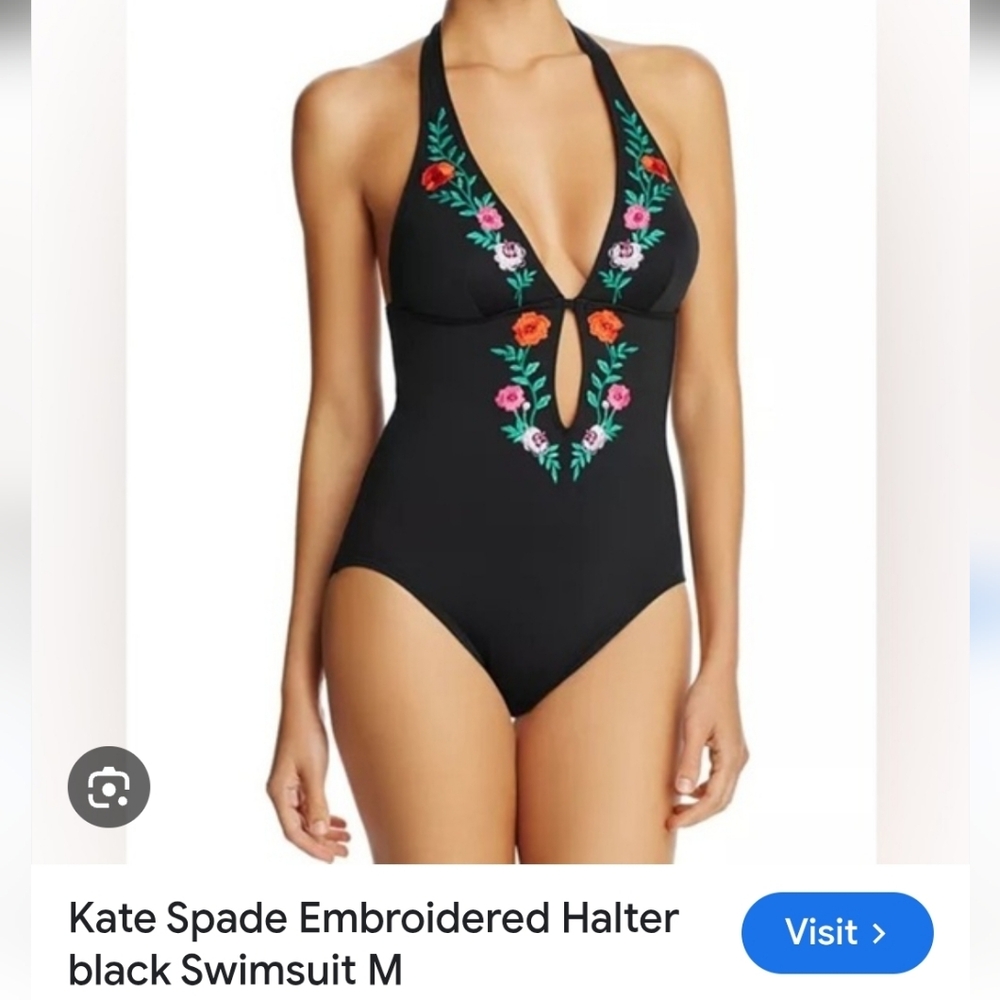 Kate Spade Embroidered Halter Bathing Suit, L